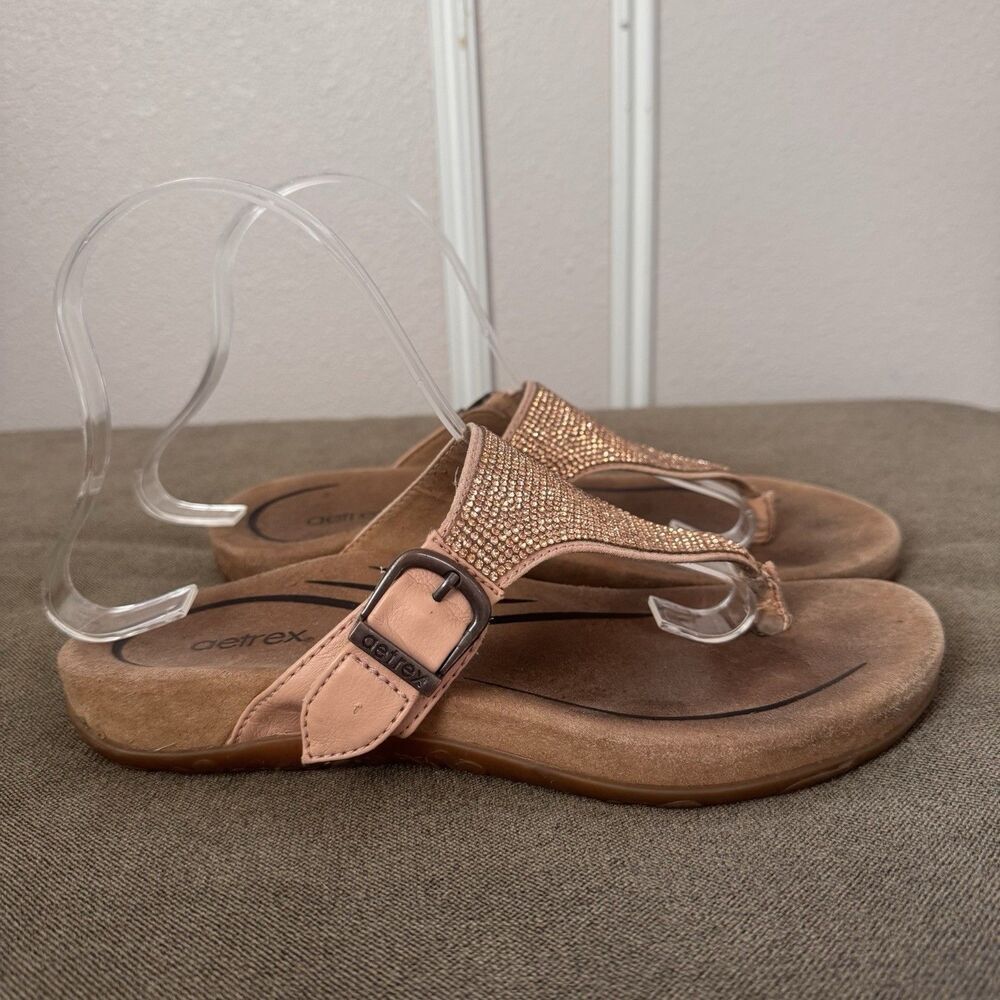 Aetrex Womens RAE SPARKLE Sandal Orthotic Rhinestone Flip Flop Size 7.5-8